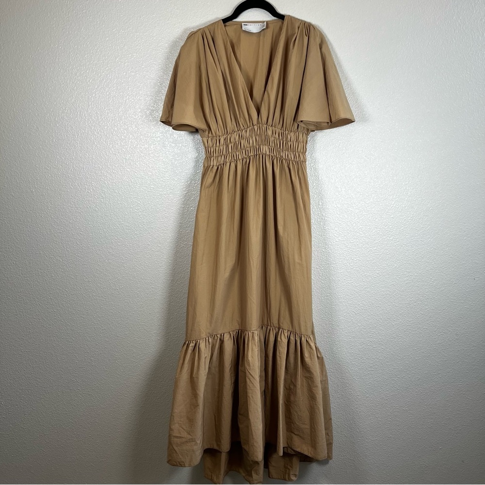 ASOS Edition Shirred-Waist Tiered Midi Dress Camel Women’s 2 - Picture 3 of 11
